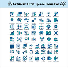 Obraz premium Artificial Intelligence Icons Pack – 56 AI Tools Vector Set