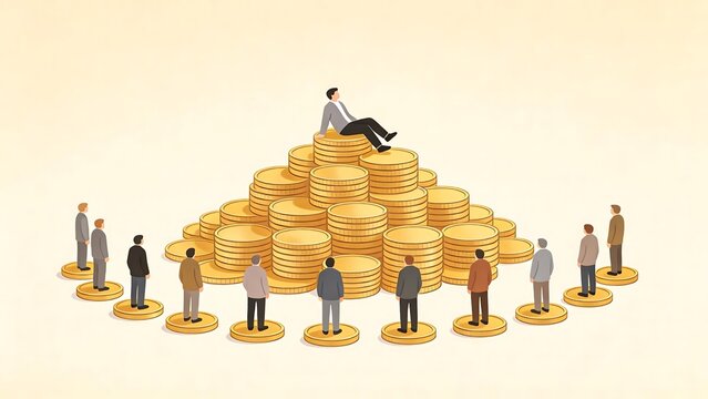Wealth inequality depicted with coins