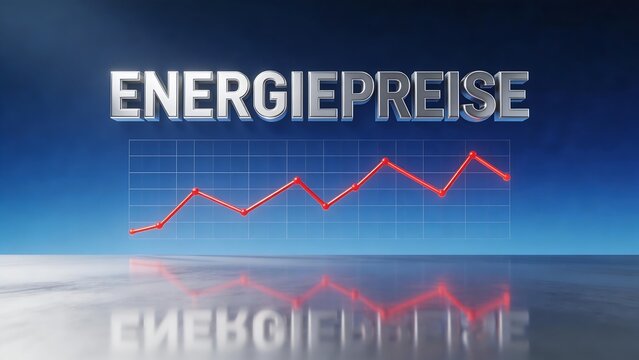 Energy prices graph on reflective surface