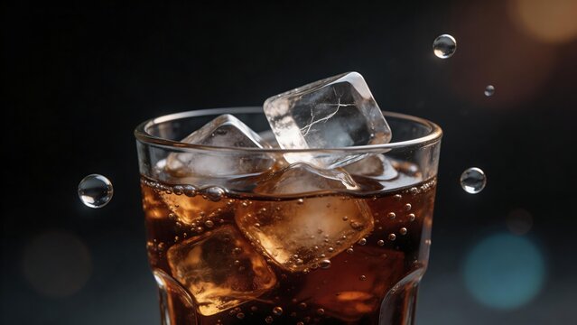 Glass of cola with ice cubes