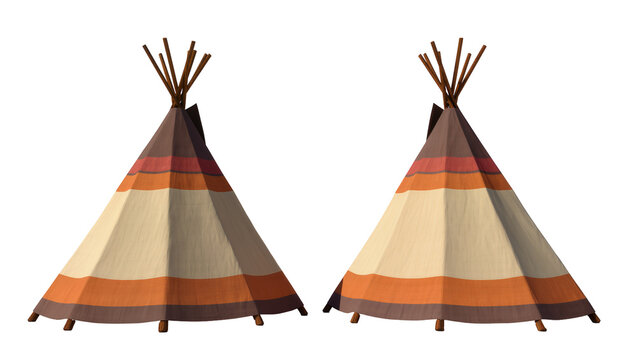 Colorful striped Native American teepees side by side