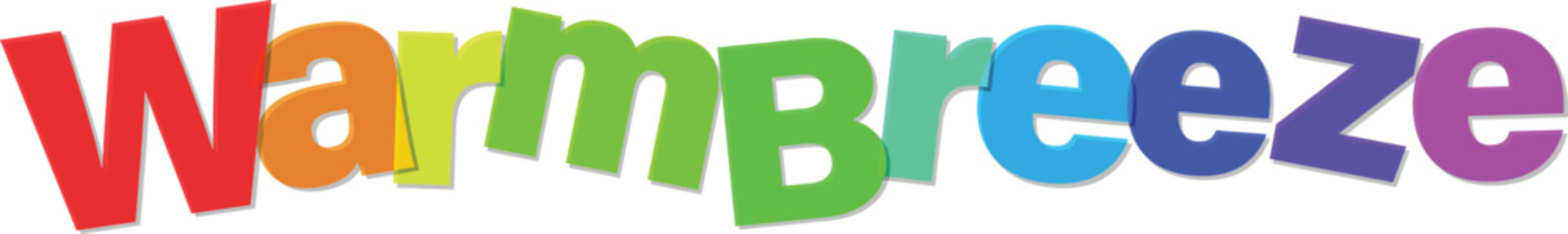 Colorful rainbow text word warmbreeze with gradient colors and 3d effect