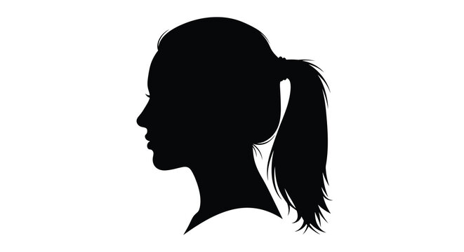woman s head silhouette with ponytail black profile against a white background high quality professional detailed modern elegant stylish clean crisp