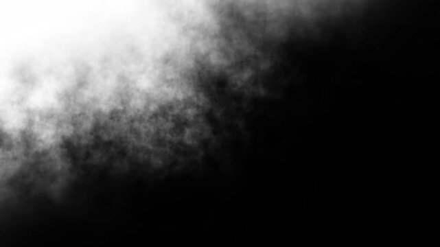 Smoke Transition with Soft Volumetric Fog Moving Across The Frame With High Contrast Black And White Tones.  Flowing Smoke Creates A Diagonal Natural Wipe Effect Overlay,