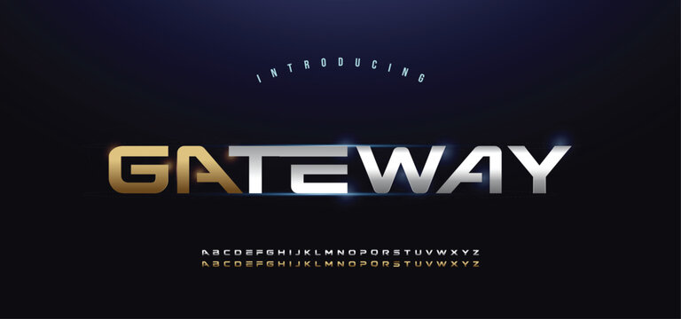 Elegant Silver and Golden Colored Metal Chrome Alphabet Font. Typography technology modern 3d style gold font set for logo. vector illustration