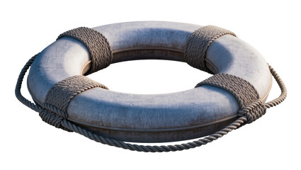Weathered gray life preserver with thick rope detailing © Pablo