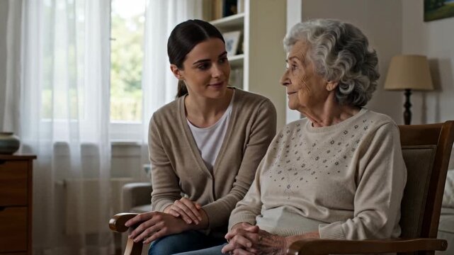 Empathetic Young Woman Console Senior Grandmother Expressing Sadness and Concern, Showing Support