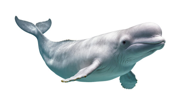 Pale blue Beluga Whale Swimming with Flippers and Tail