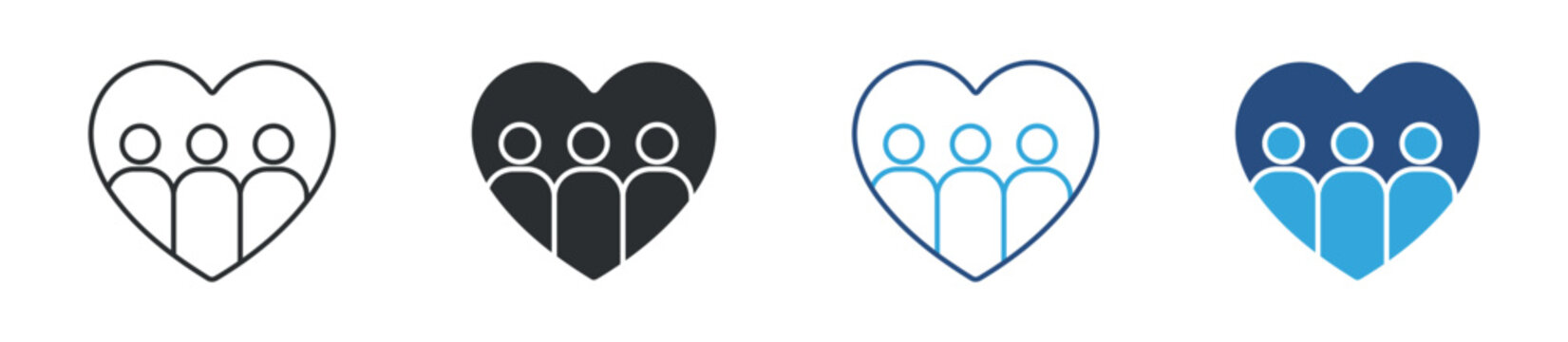 Inclusivity icon set. diverse group of people inside heart shape. diversity and inclusion concept. vector illustration.