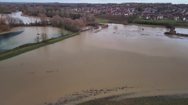 Aerial View of Submerged Meadow With Vegetation Strip in Barton Seagrave Northamptonshire England