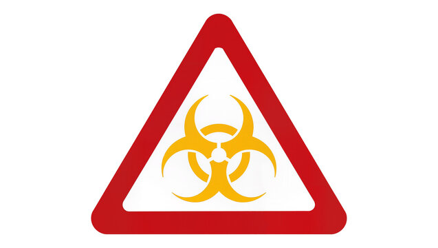 Red Triangular Biohazard Warning Sign with Yellow Symbol