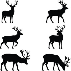 Fototapeta premium A striking vector illustration showcasing a collection of majestic deer silhouettes in various poses and styles.