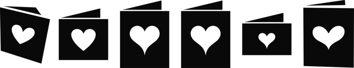 Set of greeting cards with heart symbols in minimalist silhouette style representing love romance celebration isolated on white background © MISBIJLY