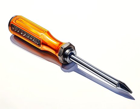 A screwdriver with an orange handle and metal tip