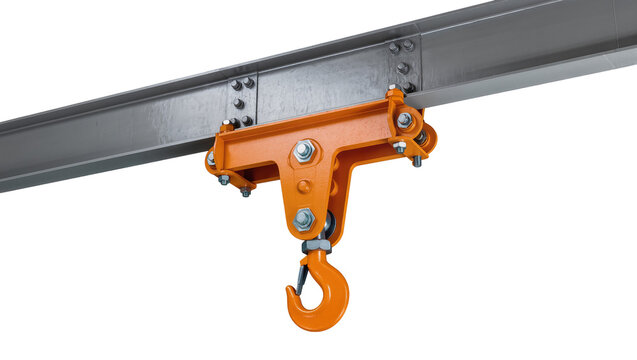 Orange Overhead Crane Trolley Attached to Silver I-Beam Rail