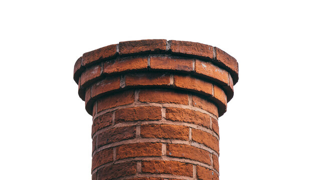 Weathered red brick chimney stack with stepped crown detail