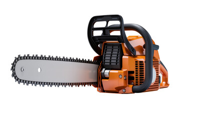 Fototapeta premium Orange Gasoline Powered Chainsaw with Metal Chain and Black Handles