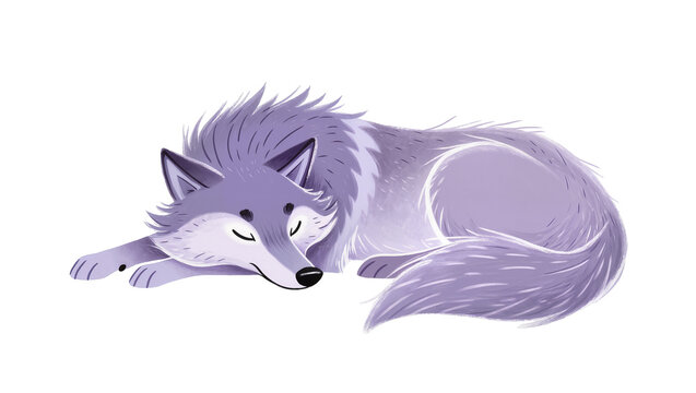 Lavender Furry Wolf Sleeping Curled Up in Relaxed Position