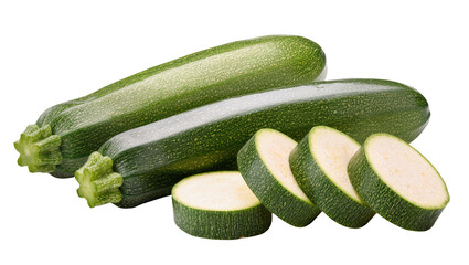 Green Zucchini Whole and Sliced Fresh Vegetable Produce © Maelle