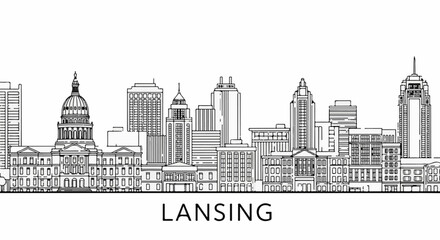 Fototapeta premium Cityscape outline of buildings in Lansing, Michigan with a dome capitol