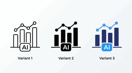 Fototapeta premium Three AI-powered bar chart illustrations (Variant 1, Variant 2, Variant 3) showcasing data visualization and analytics