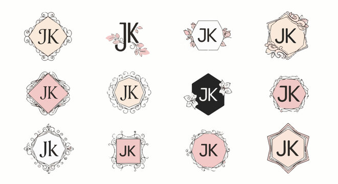 Collection of decorative monogram emblems with floral accents
