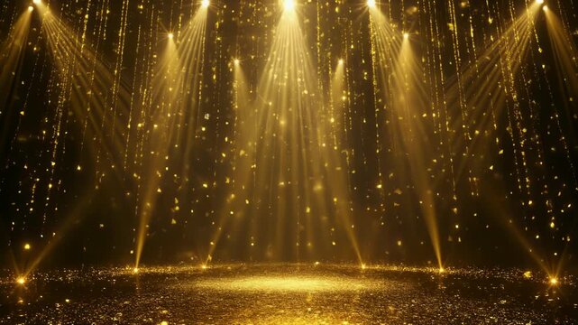 金色のスポットライトが彩る高級感あふれるエレガントなステージ照明