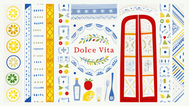 italian lifestyle illustration with citrus slices decorative borders and a doorway design high quality professional detailed modern elegant