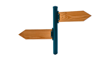 Wooden directional signpost with two arrows on metal pole © Pablo