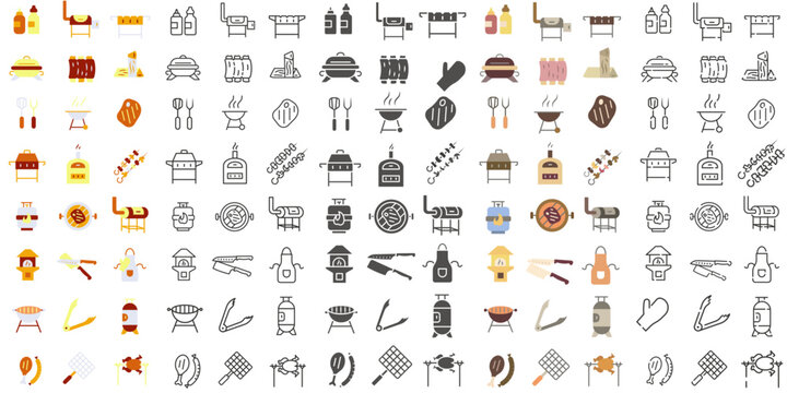Grill icons in various styles. Barbecue grill. Everything for grilling.