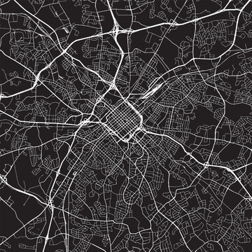 Charlotte North Carolina Vector Map, Detailed City Street Map Black and White Minimalist Line Art