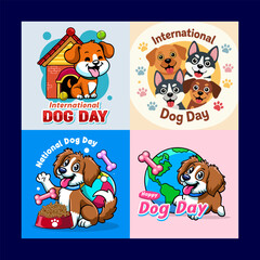 Fototapeta premium International Dog Day Celebration Poster with Cute Dogs and Festive Elements