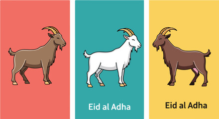 Obraz premium Colorful goats stand side by side representing the festive Islamic holiday season.