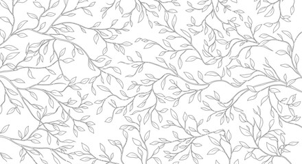 Fototapeta premium Seamless Line Art Pattern of Leafy Branches and Botanical Foliage