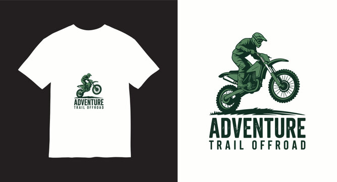 Adventure trail offroad t-shirt design with dirt bike rider graphic.