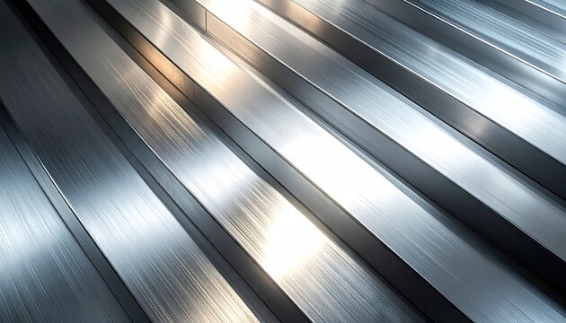 Close up of parallel metal bars with reflective surfaces and subtle textures