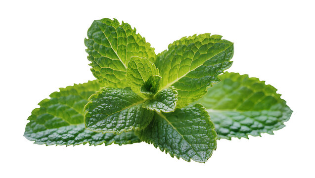 Fresh vibrant green mint leaves close-up detail