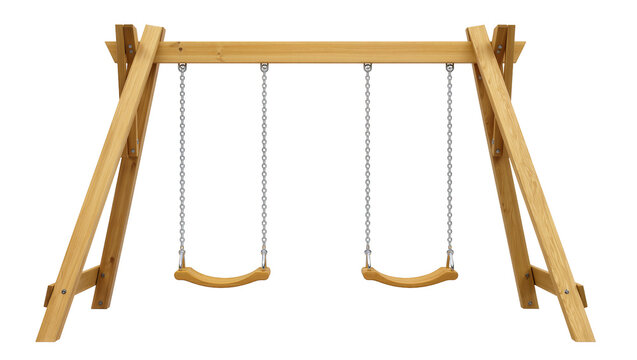Wooden Swing Set with Two Seats and Metal Chains