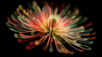 Fototapeta premium Spiritual flower spinning in neon colors concept. Vibrant abstract flower with swirling colorful petals.