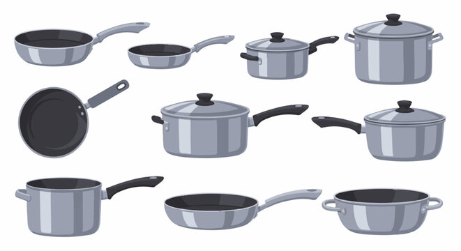 Collection of pixelated cooking pots and pans