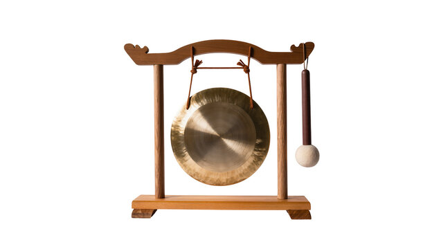 Wooden Gong with Mallet on Stand Traditional Asian Musical Instrument