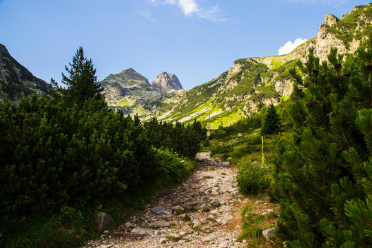 Rocky trail toward Malyovitsa Peak in Rila Mountain Bulgaria