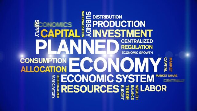 Planned Economy animated word cloud-text design animation tag kinetic typography seamless loop.