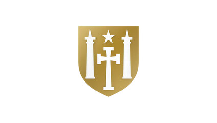 Obraz premium Gold Shield Emblem with White Cross and Three Stars