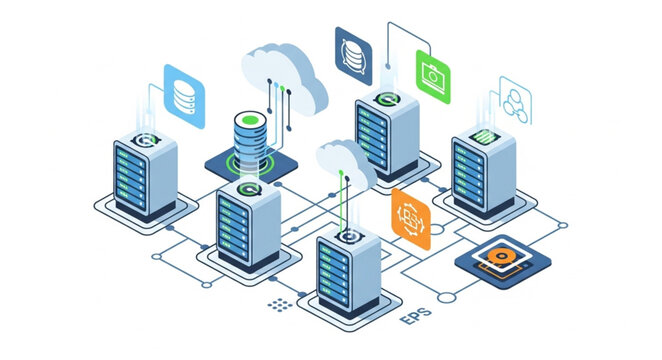 Modern Data Center Servers and Cloud Computing Network.