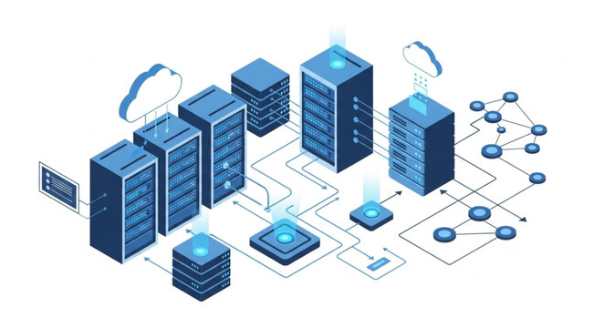 Modern Data Center Servers and Network Connections.