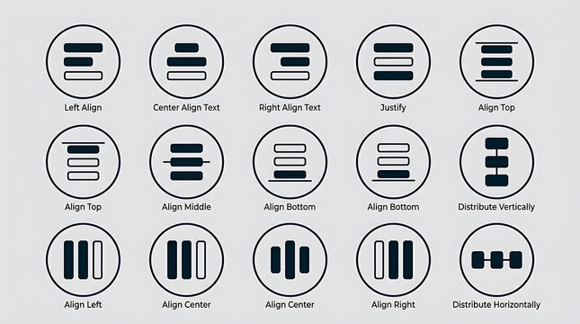 Text Alignment and Object Distribution UI Icon Set for Web and App Design