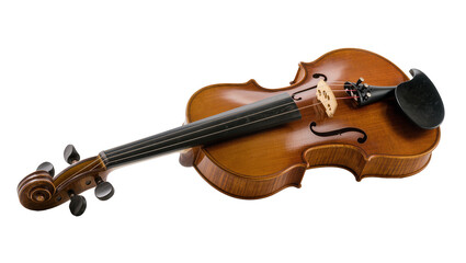 Fototapeta premium Brown wooden Violin with Black strings and Ebony Fingerboard