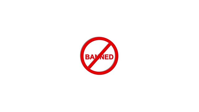 Banned Symbol Animation 4K, Prohibited No Entry Sign, Red Circle Slash Warning Icon Motion on White Background