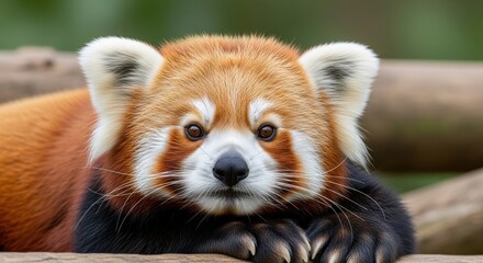 Fototapeta premium Charming red panda portrait close up of an adorable lesser panda in its natural habitat